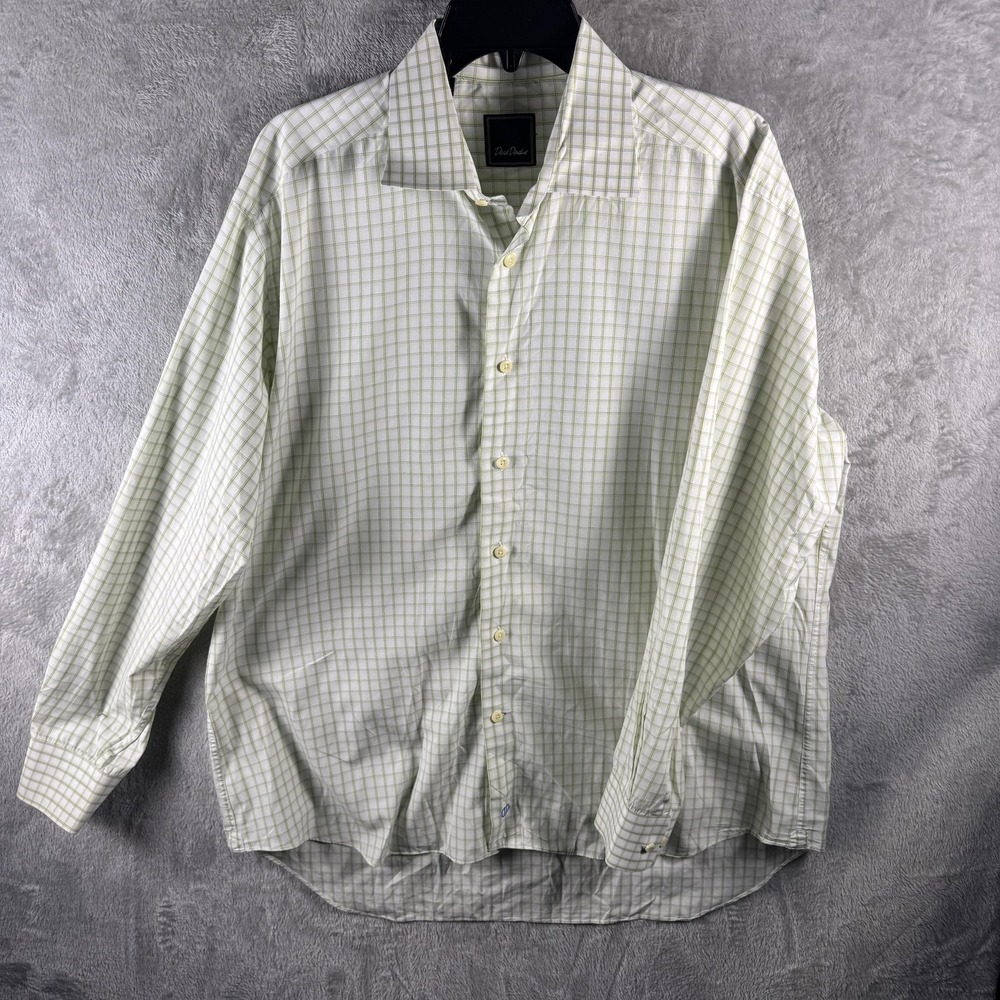 David Donahue Dress Shirt Mens 17 34/35 White Check Classic Fit Long Sleeve